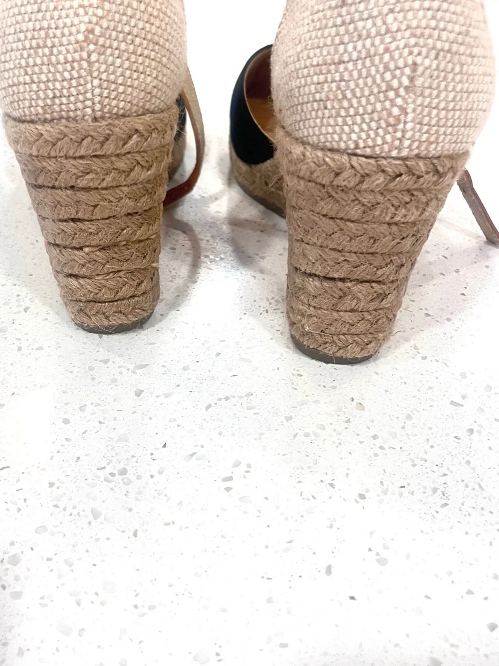 New w/o tags White Mountain Black Espadrille Wedge Sandals with Tan Ankle Strap-